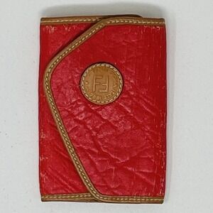 Fendi Red Brown Leather Envelope 6 Key Chain for Women, Logo Accent, 4x2.5in